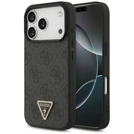 Guess Leather 4G Triangle Strass MagSafe Case for iPhone 18 Pro / 17 Pro Black
