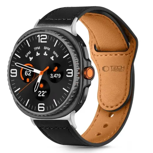 Tech-Protect Leatherfit ремешок для умных часов Samsung Galaxy Watch 8/Classic (40/44/46 mm) | кожаный | чёрный