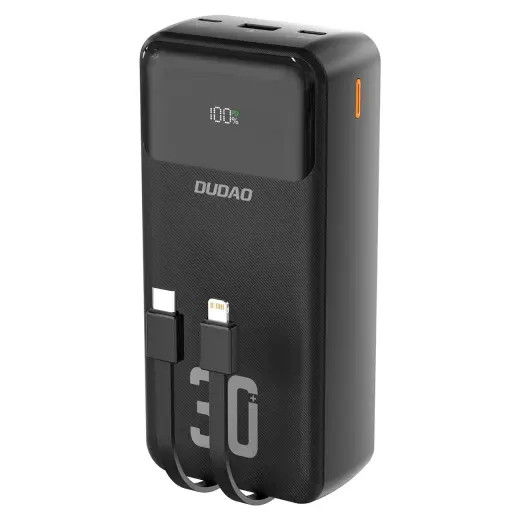 Dudao K15MAX ārējais akumulators (powerbank) | 30000 mAh | 22.5W | USB-C, Lightning, USB-A | melns