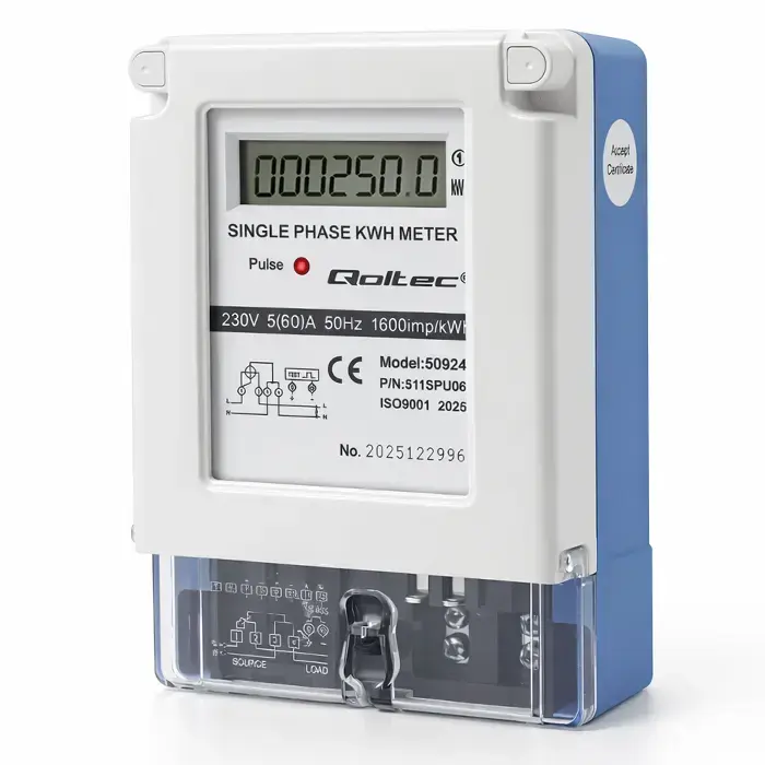 Qoltec Single-phase electronic meter | Energy consumption meter | 230V | 5(60)A | LCD