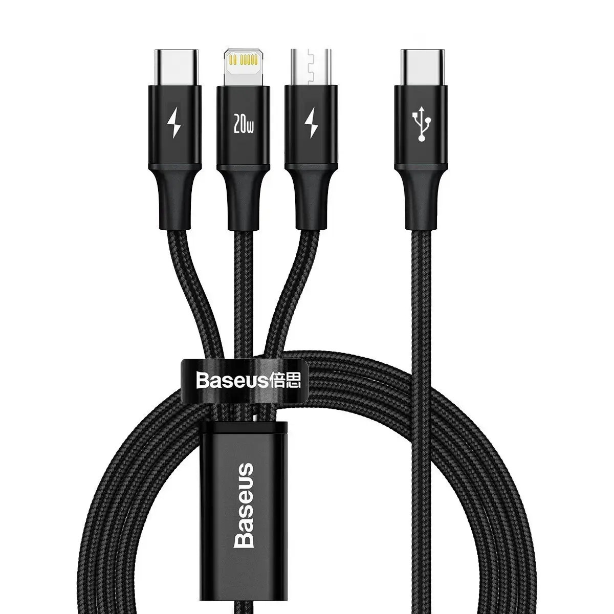 Baseus CAMLT-SC01 3-in-1 datu pārraides un uzlādes vads | USB-C uz Lightning, USB-C, Micro USB | 20W | 1.5m | melns