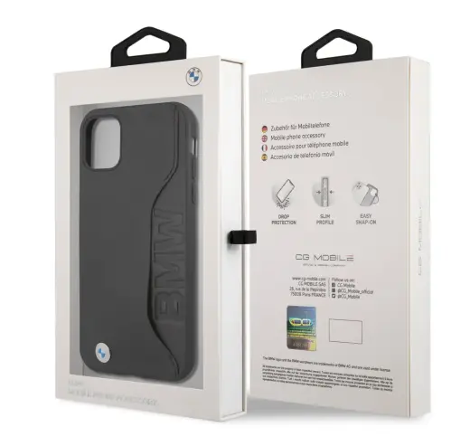 BMHCN61RCSWK BMW Signature Leather Card Slot Hard Case for iPhone 11 Black