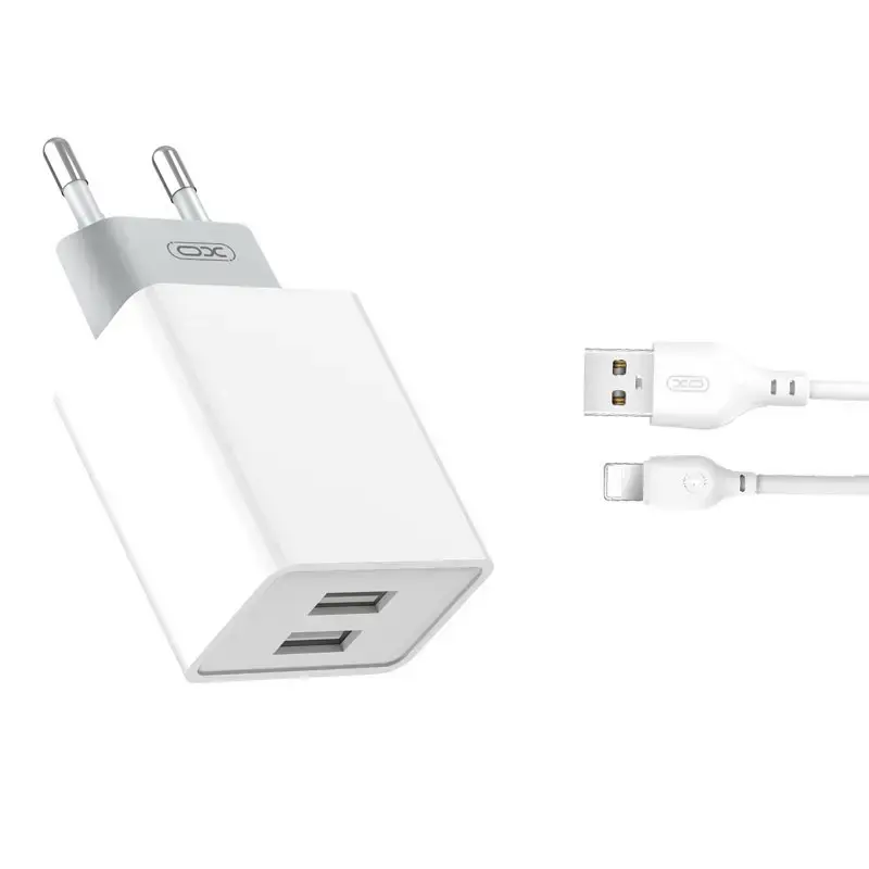 XO wall charger L65 2x USB 2,4A white + Lightning cable