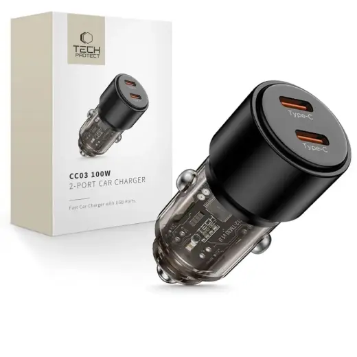 CC03 automašīnas lādētājs | 100W | PD | 2-port | melns