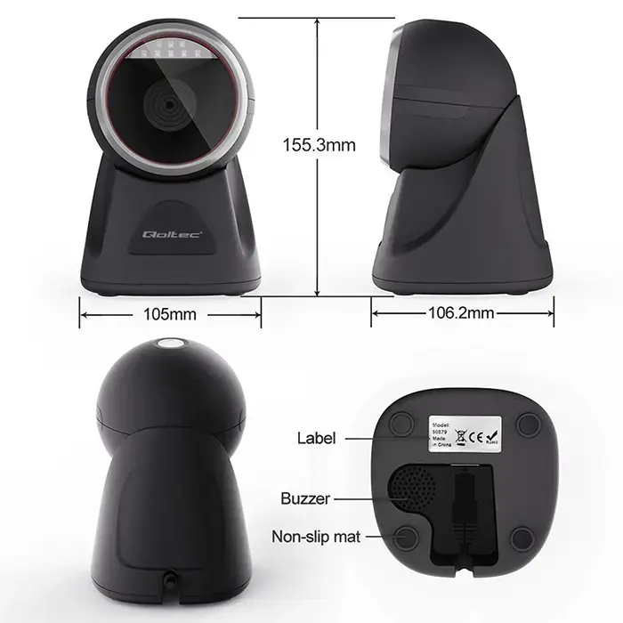 Qoltec Stationary barcode reader and QR code scanner | 1D 2D | USB | Precision