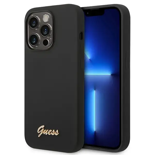 Guess Liquid Silicone Metal Logo Case for iPhone 14 Pro Black