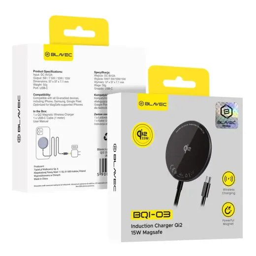 Blavec Ładowarka indukcyjna BQI-03 Qi2 15W magnetic Magsafe (BQI03-QI2MB) czarna