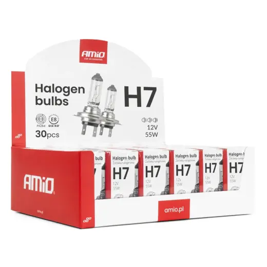H7 halogen bulb set 12V 55W UV filter (E8) 30pcs. AMIO-04399