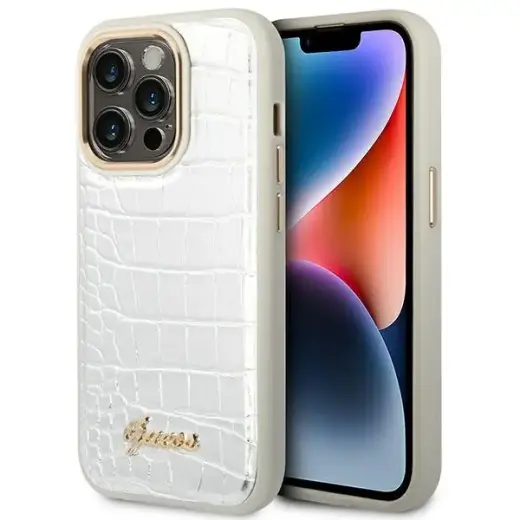 Guess GUHCP14XHGCRHS iPhone 14 Pro Max 6,7" srebrny|silver hardcase Croco Collection