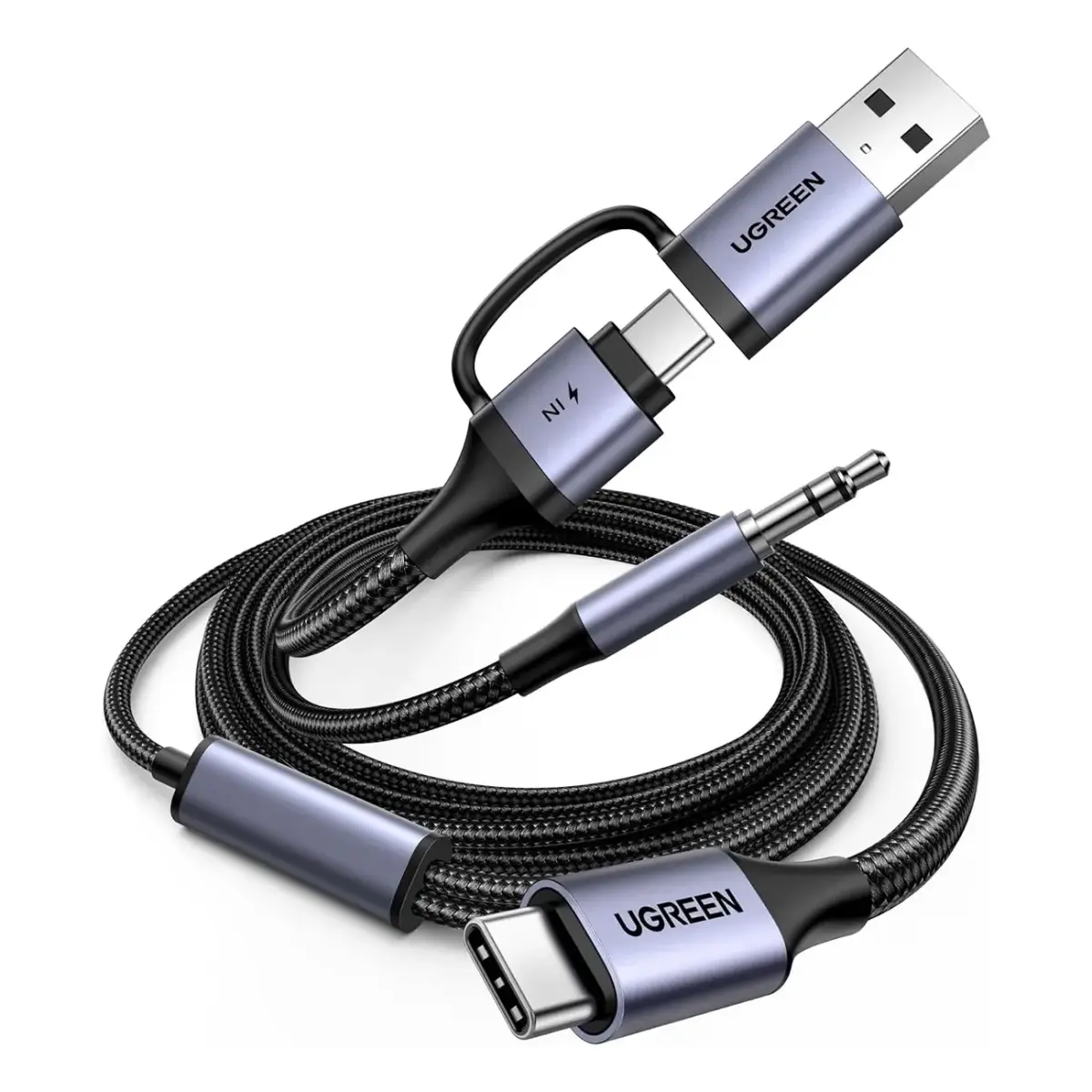 Ugreen audio adapter with charging function 2-in-1 USB-C - USB-A/C + minijack - black