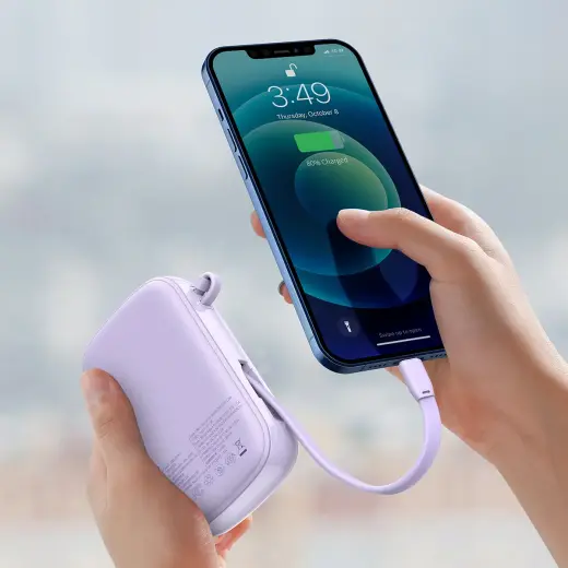 Baseus Q pow Digital Display Power Bank 20000mAh, IP, USB, USB-C, 20W with IP Cable (purple)