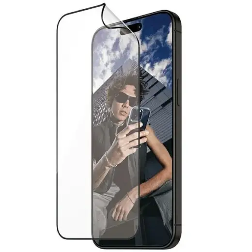PanzerGlass Matrix D3O UWF grūdintas stiklas telefonui iPhone 15 Pro Max 6.7", Ultra-Wide-Fit, rPET ekrano apsauga, komplekte Easy Aligner, 2820 hybryda