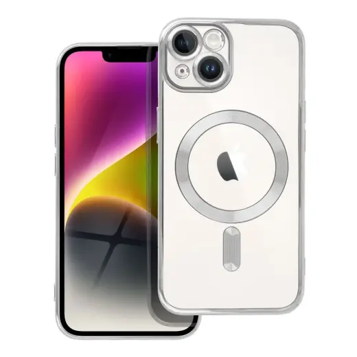 Electro Mag telefono dėklas su MagSafe palaikymu iPhone 14 sidabrinis