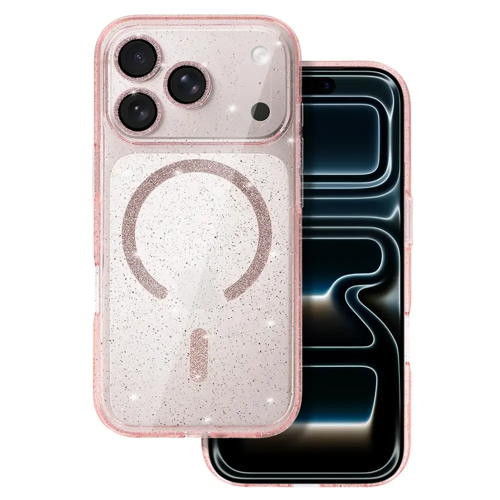 Glitter maciņš ar MagSafe atbalstu telefonam iPhone 17 Pro Max rozā caurspīdīgs
