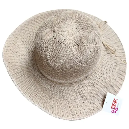 Wide-brim hat women's 58cm brown with ribbon