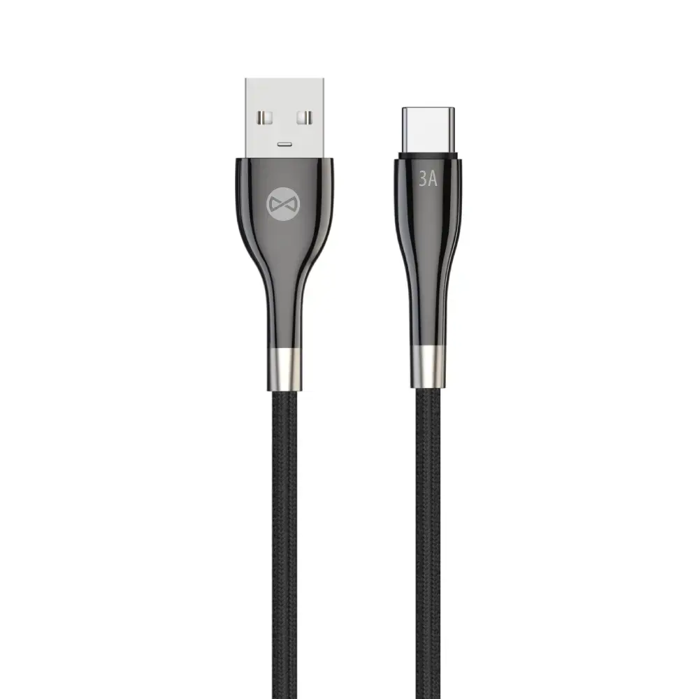 Forever Sleek datu pārraides un uzlādes vads | USB-A uz USB-C | 15W | 1m | melns