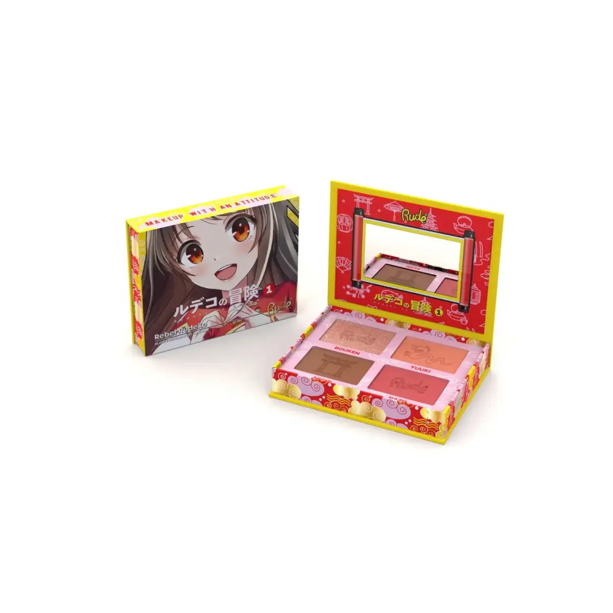 Rude Cosmetics, Rebel Rudeko, Multi-use, Face Palette, 4 Shades