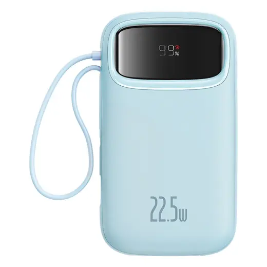 Baseus Qpow2 20000mAh 22.5W Powerbank with Dual Cable with Digital Display + Baseus Simple USB-C 3A Cable 0.3m (White) - Blue