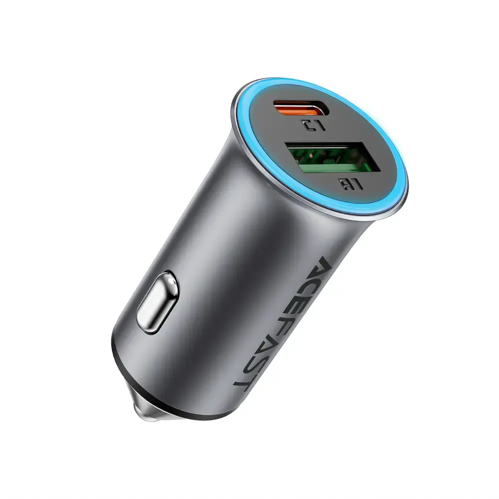 Acefast B16 auto lādētājs | 65W | PD, QC, PPS | USB-A, USB-C | pelēks