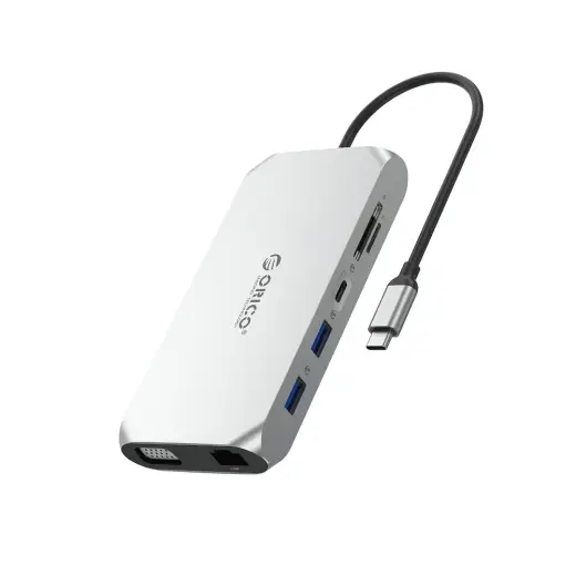 Orico XCR 12in1 USB-C Docking Station 2x USB-A 3.1 1x USB-A 2.0 1x USB-C PD 100W 1x USB-C 3.1 2x HDMI 2.0 4K 60 Hz 1x VGA 1080p 1x SD 3.0 1x microSD 3.0 1x RJ45 Gigabit Ethernet 1x audio CTIA 3.5 mm - Gray