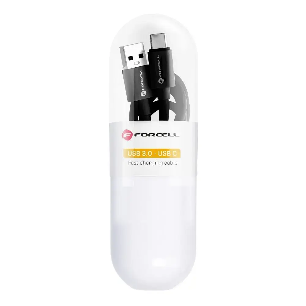 Forcell F-Energy C398 datu pārraides un uzlādes vads | USB-A uz USB-C | QC 3.0 | 15W | 1m | melns