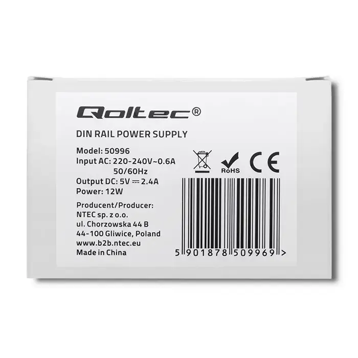 Qoltec DIN rail power supply | 12W | 5V | 2.4A