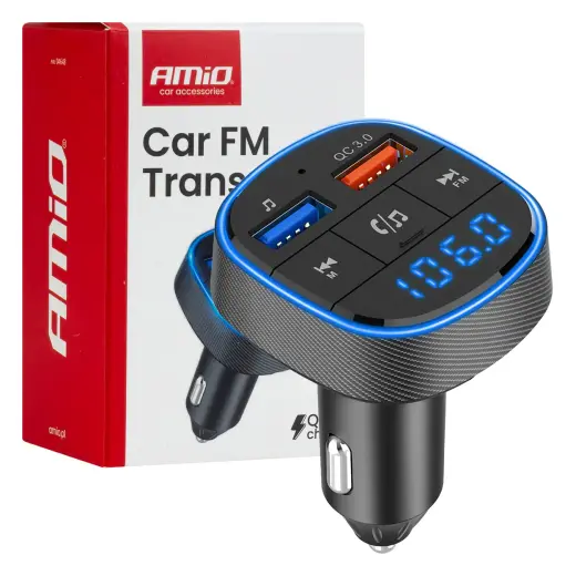 Car FM Transmitter 2×USB-A 12V 24V AMIO-04648