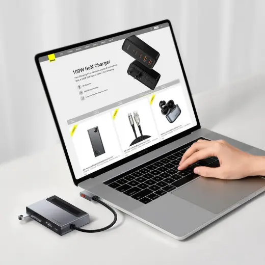 Hub 6in1 Baseus Magic, USB-C to USB 3.0 + HDMI + USB-C PD + Jack 3.5mm + microSD|SD with retractable clip