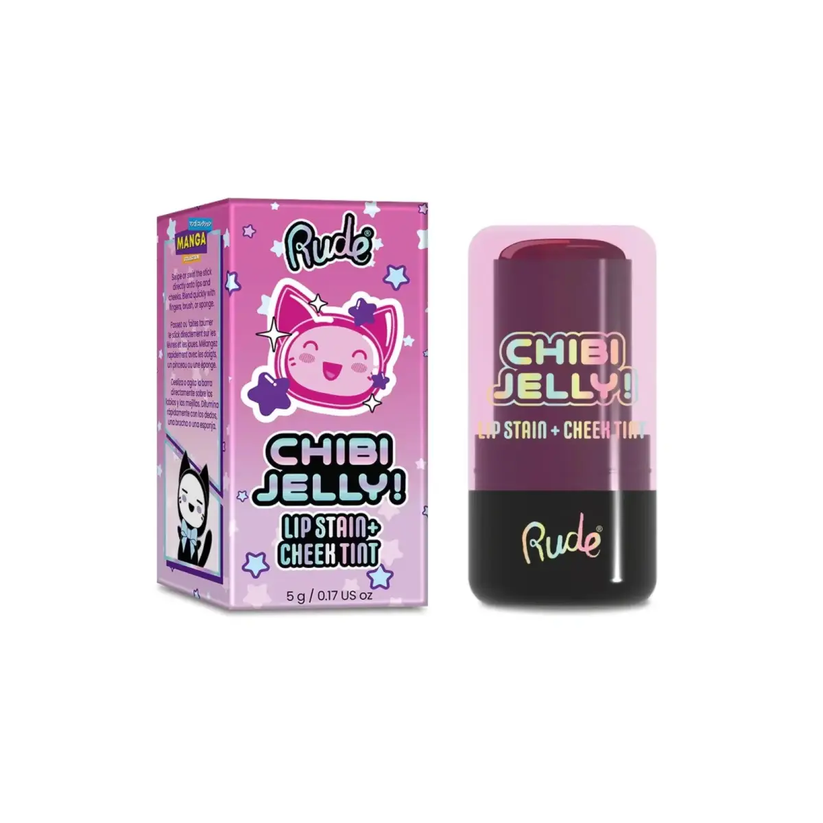 Rude Cosmetics, Chibi Jelly, Lip & Cheek Balm 2-In-1, Koneko, 5 g