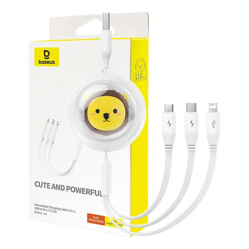 Baseus 3-in-1 data transfer and charging cable | USB-A to USB-C, Micro USB, Lightning | 17.5W | 1.1m | white
