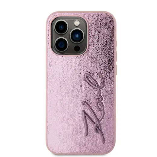 Karl Lagerfeld Wrinkled PU Signature Logo Case for iPhone 15 Pro Max Pink