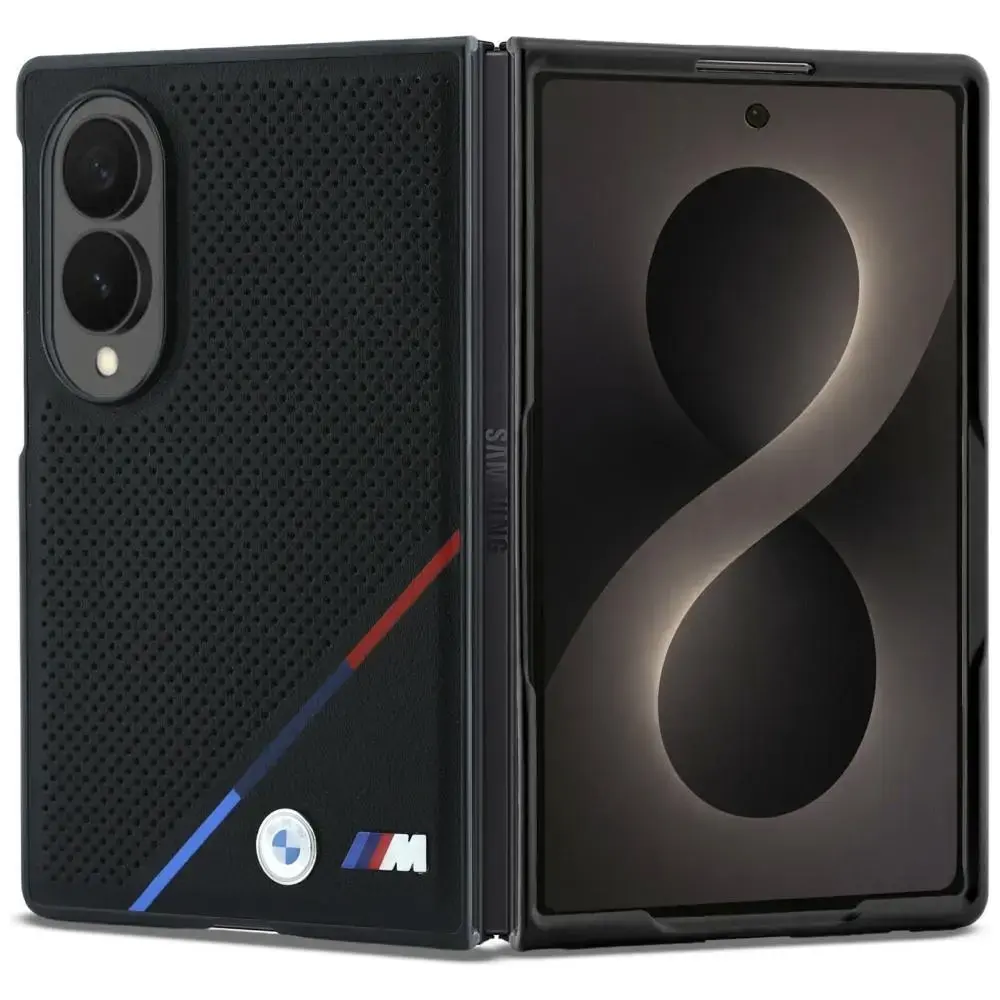 BMW M PU Perforated Tricolor Stripe phone case for Samsung Galaxy Z Fold 8 (F971) black