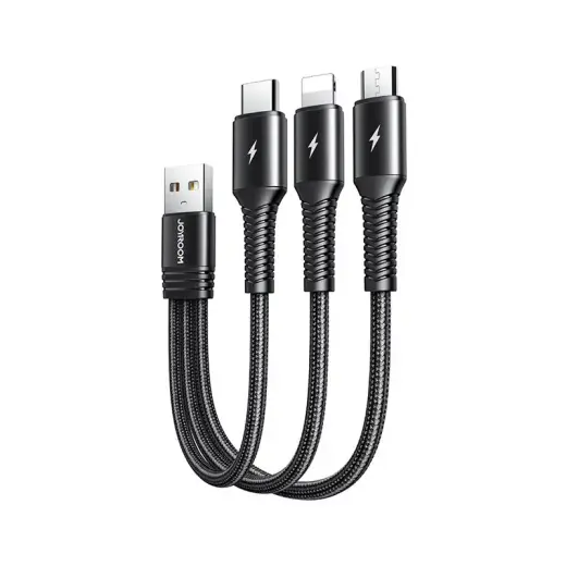 Joyroom 3in1 short USB - Lightning | USB Type C | micro USB charging cable 3,5A 15cm black (S-01530G9 LCM black)