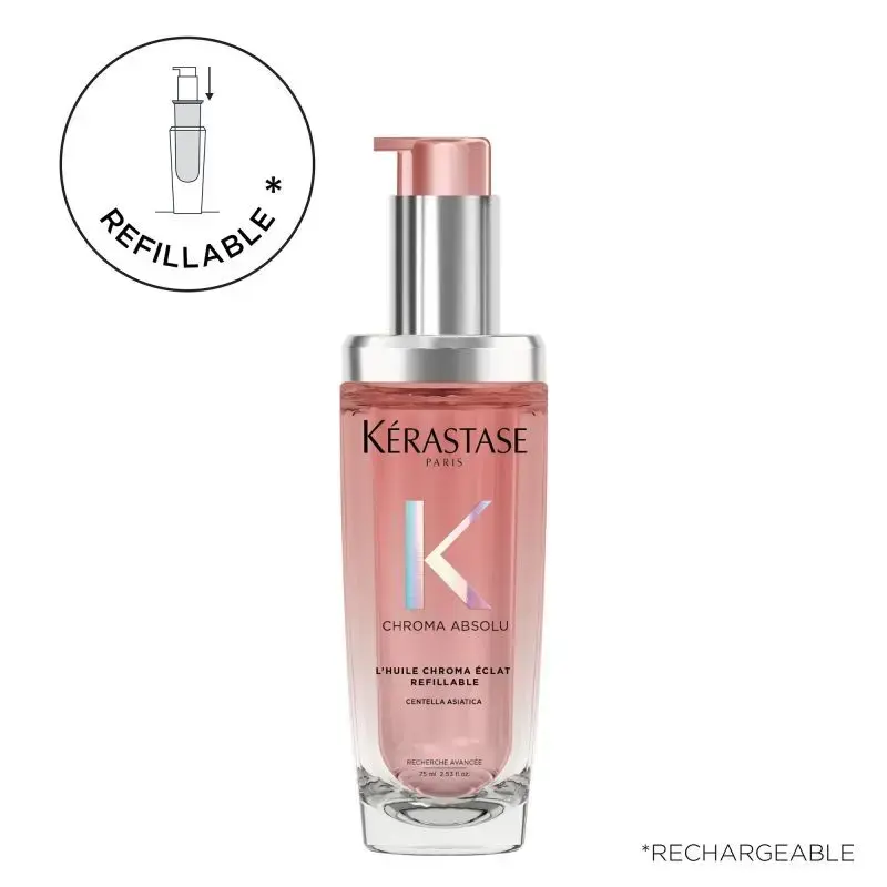 Kérastase Chroma Absolu Refillable Hair Oil and Refill Capsule Duo for Fine to Medium Hair with Glycerin & Hyaluronic Acid 75ml