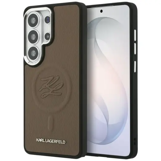 Karl Lagerfeld Embossed Ring Initials maciņš un ar statīvu telefonam Samsung Galaxy S26 Ultra (S948) brūns