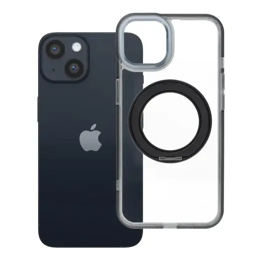 Frame Circle Stand phone case with stand and MagSafe support for iPhone 14 black