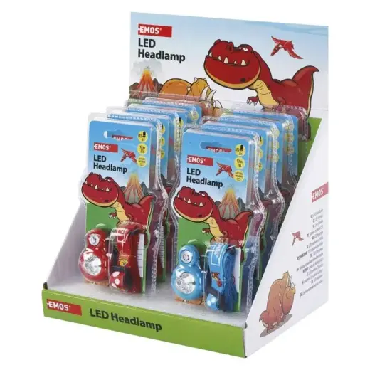 Headlamp - Dino, 2× CR2032, 8 pcs, display box