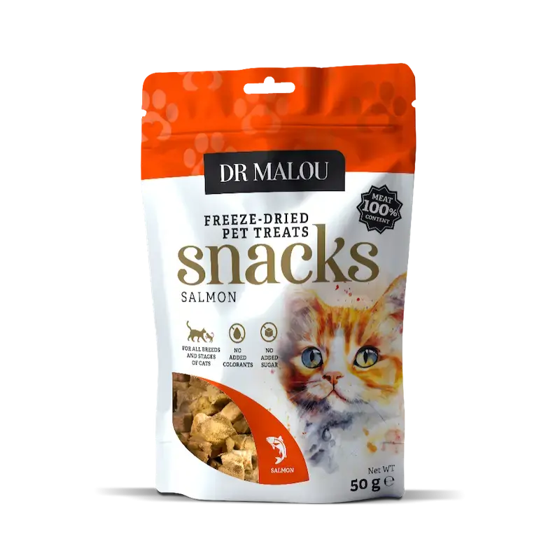 DR Malou Treats for cats - , Meat treats for cats, cubes, 100% freeze-dried salmon meat, 50g