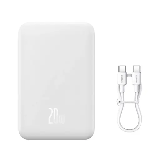 Baseus Magnetic Mini ārējais akumulators (powerbank) | 20000 mAh | 20W | USB-C, Bezvadu, MagSafe | balts