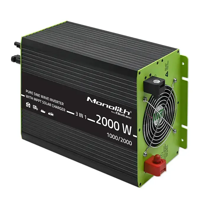 Qoltec Monolith 3-in-1 solar inverter with AC 10A charging function | MPPT 40A | UPS | ATS | 1000W | 2000W | 12V to 230V | Pure Sine Wave