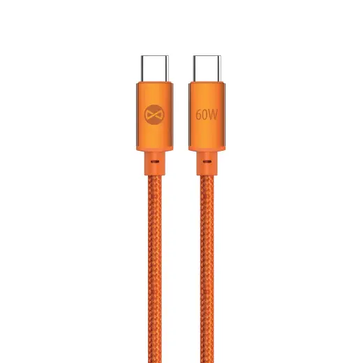 Forever Saffron datu pārraides un uzlādes vads | USB-C uz USB-C | PD | 60W | 1m | oranžs