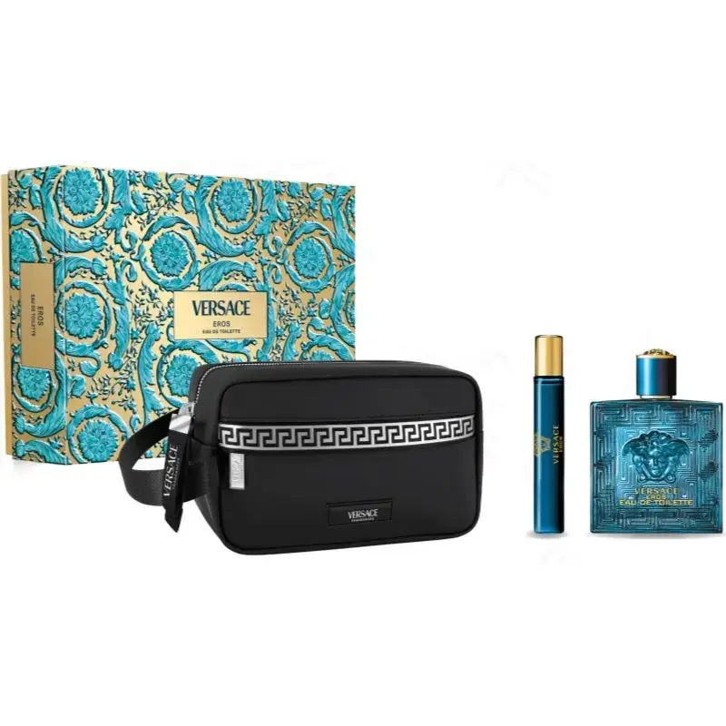 Versace Versace Eros for Men 3 Pc Gift Set 3.4oz EDT Spray, 10ml EDT Spray, Blue Trousse