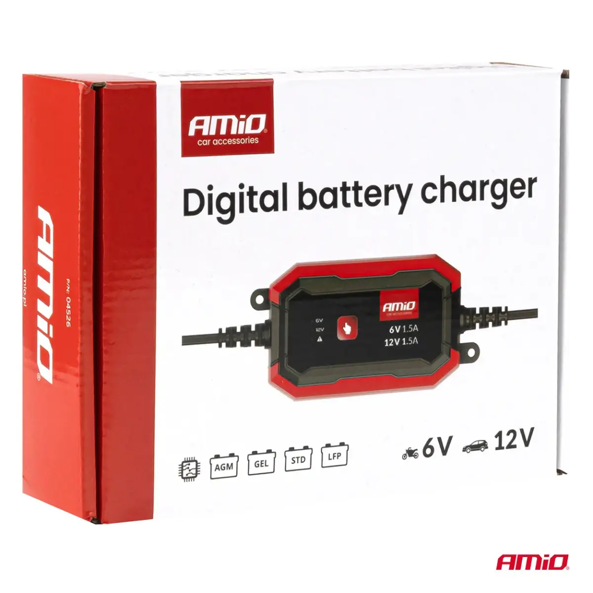 Digital battery charger AGM GEL STD LiFePo4 MAX 1,5A 6/12V AMIO-04526