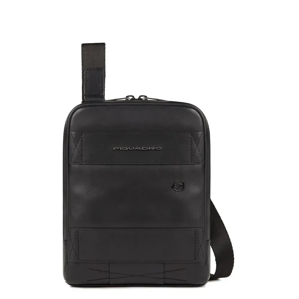 Piquadro, Obidos, Leather Crossbody Bag, Black, 17 x 22 x 5.00 cm, For Men
