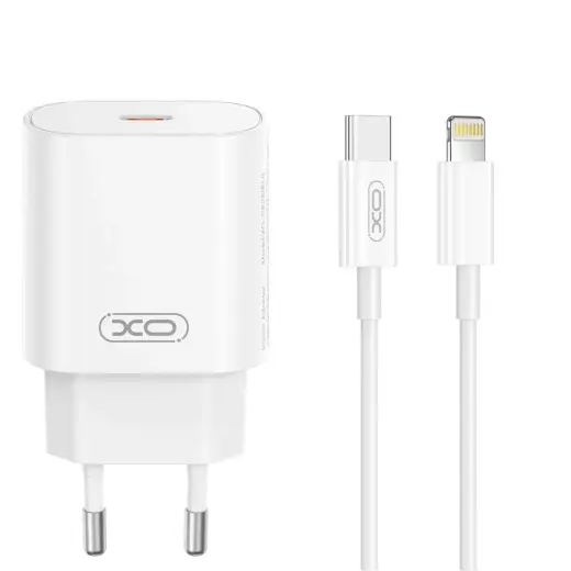 XO CE25 travel charger | 25W | PD | USB-C | with USB-C to Lightning cable included | white