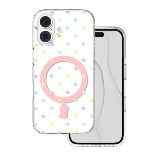 Bubble Dots Mag phone case with MagSafe support for iPhone 16 white