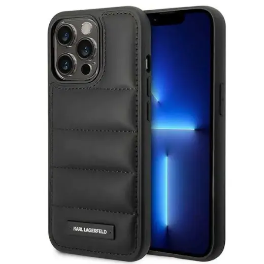 Karl Lagerfeld Quilted Puffy Metal Logo Case for iPhone 14 Pro Max Black