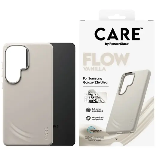 CARE by PanzerGlass Flow Vanilla Qi phone case for Samsung Galaxy S26 Ultra (S948) beige