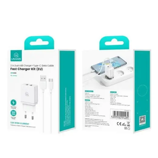 USAMS HC series зарядное устройство | 10W | USB-C | с проводом USB-C на USB-C в комплекте | белое