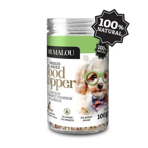 Papildbarība suņiem - DR Malou, Complementary food for dogs, freeze-dried topper - chicken with carrots, pumpkin 100g